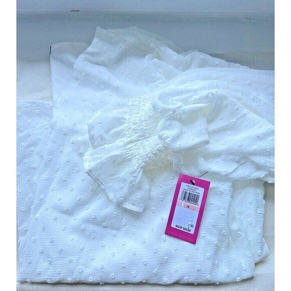 Vince Camuto Women's Blouse Plus Size Clip Dot V-Neck Top Soft Off White size 2X - Picture 5 of 7